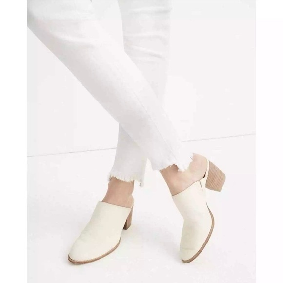 Madewell 10” High Rise Skinny Jeans 26 White Crop Raw Hem Button Front - Picture 2 of 16